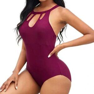 Anasabi One Piece Monokini Halter Neck Plum Swimsuit Size S Swimwear Bath Suit